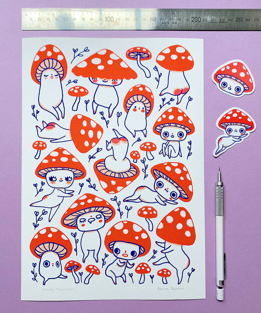 Cheeky Mushrooms - A4 Print