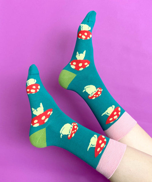 Mushroom Socks - Teal